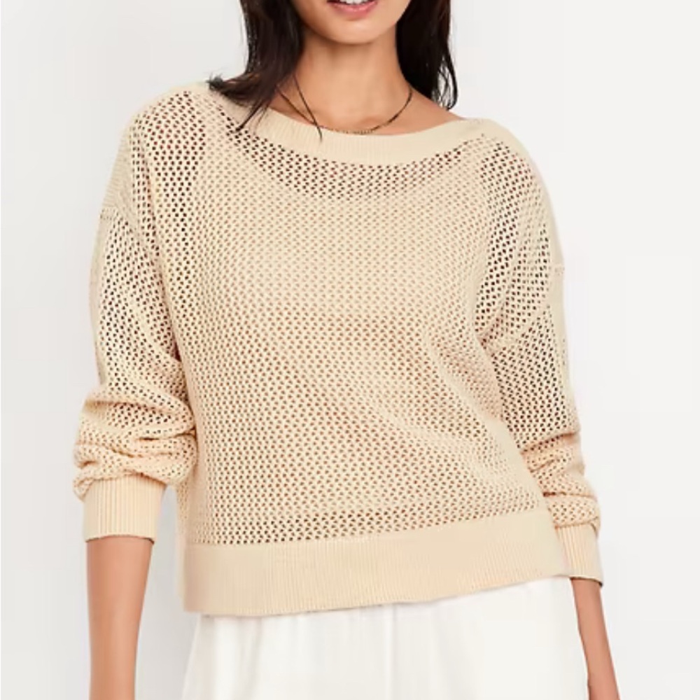 EUC 100% Cotton Old Navy Boat-Neck Open-Stitch Sweater Sz S - Casual, Layering